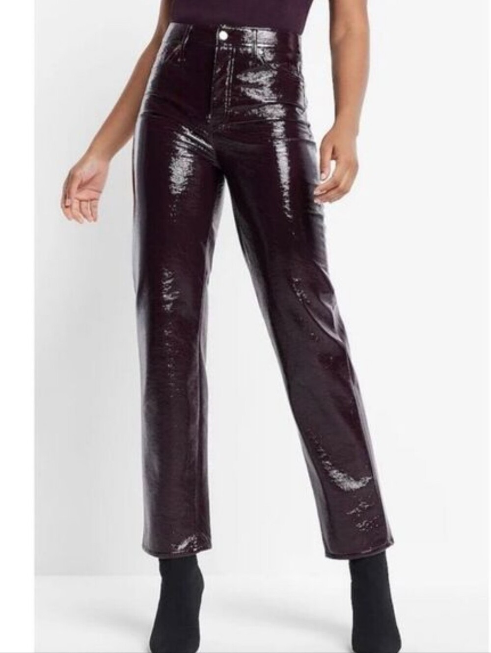 Express Shiny Purple Straight-Leg High Waist Pants Size 2 New